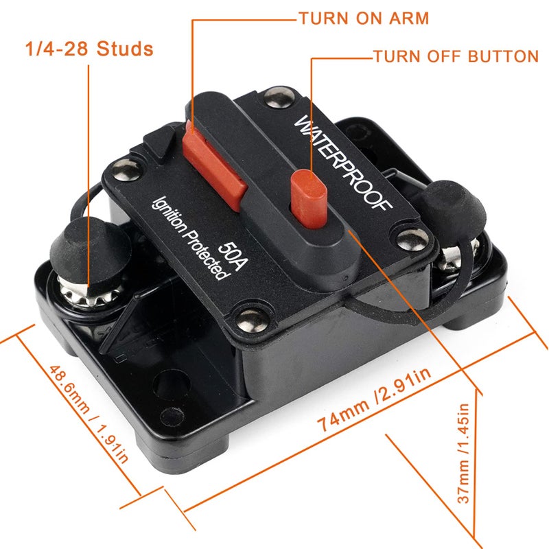 RVCAZON 50 Amp Circuit Breaker Trolling with Manual Reset Car Marine Trolling Motors Boat ATV Manual Power Protect for Audio System Fuse 12V-48VDC Waterproof (50Amp) - Image 3